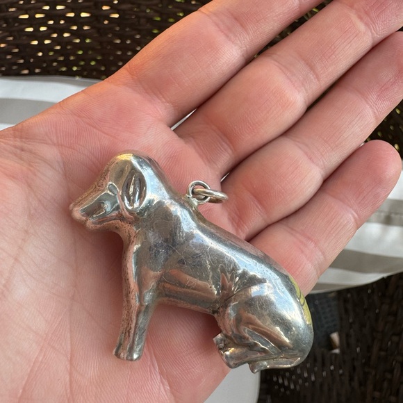 925 Sterling silver vintage 3D hollow sitting dog pendant - Picture 4 of 6